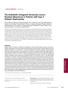 The Endothelin Antagonist Atrasentan Lowers Residual Albuminuria in Patients with Type 2 Diabetic Nephropathy