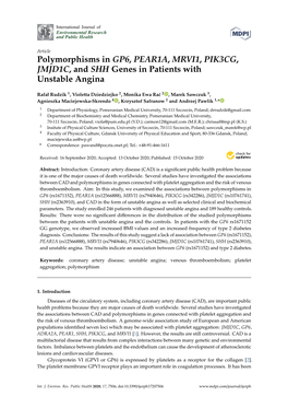 Polymorphisms in GP6, PEAR1A, MRVI1, PIK3CG, JMJD1C, and SHH Genes in Patients with Unstable Angina