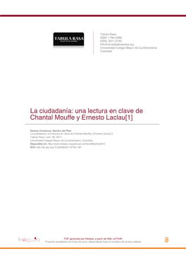 La Ciudadanía: Una Lectura En Clave De Chantal Mouffe Y Ernesto Laclau[1]