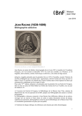 JEAN RACINE (1639-1699) Bibliographie Sélective