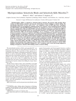 Myeloperoxidase Selectively Binds and Selectively Kills Microbes †