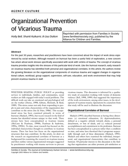 Organizational Prevention of Vicarious Trauma