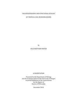 The Biogeography and Functional Ecology of Tropical Soil Microorganisms