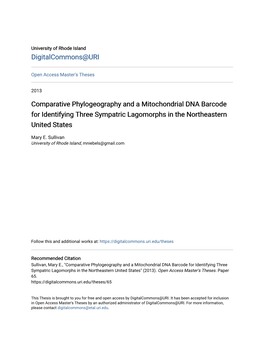 Comparative Phylogeography and a Mitochondrial DNA Barcode for Identifying Three Sympatric Lagomorphs in the Northeastern United States