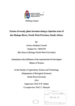 Extent of Woody Plant Invasion Along a Riparian Zone of the Molopo River, North West Province, South Africa