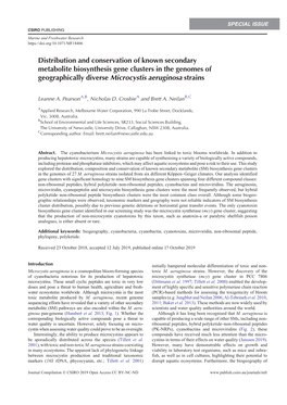 Distribution and Conservation of Known Secondary Metabolite Biosynthesis Gene Clusters in the Genomes of Geographically Diverse Microcystis Aeruginosa Strains