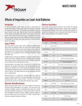 WHITE PAPER Effects of Impurities on Lead-Acid Batteries