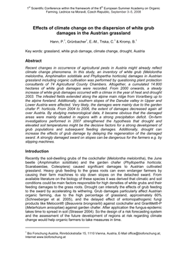 Effects of Climate Change on the Dispersion of White Grub Damages in the Austrian Grassland