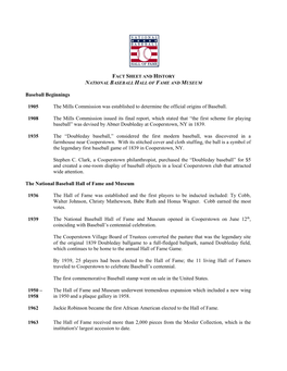 Fact Sheet and History National Baseball Hall of Fame and Museum