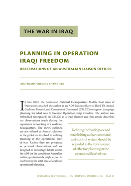 Planning in Operation Iraqi Freedom Observations of an Australian Liaison Officer