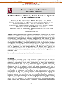 Plant Disease Control: Understanding the Roles of Toxins and Phytoalexins in Host-Pathogen Interaction