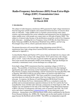 Radio-Frequency Interference (RFI) from Extra-High-Voltage (EHV)