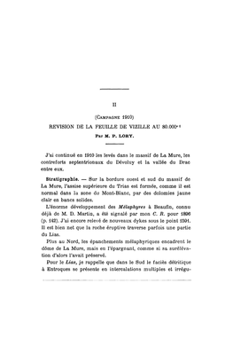 II REVISION DE LA FEUILLE DE VIZILLE AU 80.000E * J'ai Continué En 1910 Les Levés Dans Le Massif De La Mure, Les Contreforts S