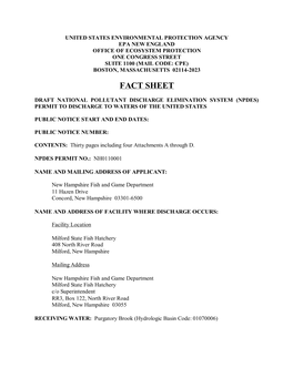 Draft National Pollutant Discharge Elimination System (NPDES) Permit to Discharge to Waters of the United States: Milford State