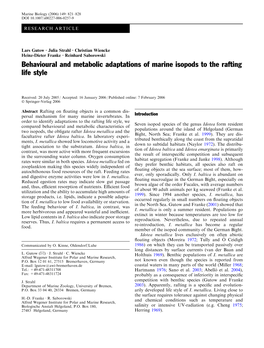 Behavioural and Metabolic Adaptations of Marine Isopods to the Rafting Life Style