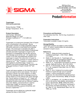 Trypsinogen from Bovine Pancreas Product Number T1143 Storage Temperature