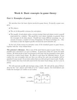 Week 8: Basic Concepts in Game Theory