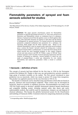 Flammability Parameters of Sprayed and Foam Aerosols Selected for Studies