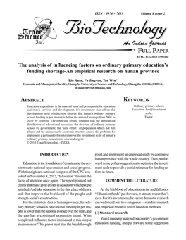 The Analysis of Influencing Factors on Ordinary Primary Education Funding Shortage-An Empirical Research on Hunan Province