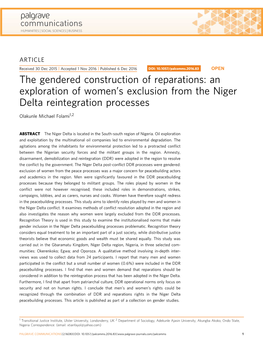 The Gendered Construction of Reparations: an Exploration of Women’S Exclusion from the Niger Delta Reintegration Processes