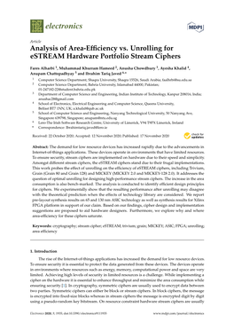 Analysis of Area-Efficiency Vs. Unrolling for Estream Hardware Portfolio Stream Ciphers