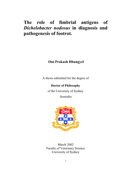 The Role of Fimbrial Antigens of Dichelobacter Nodosus in Diagnosis and Pathogenesis of Footrot