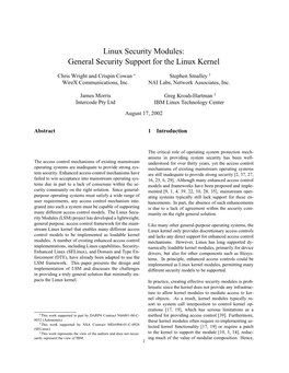 Linux Security Modules: General Security Support for the Linux Kernel