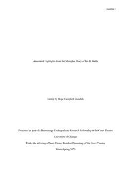 Annotated Highlights from the Memphis Diary of Ida B. Wells