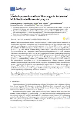 3-Iodothyronamine Affects Thermogenic Substrates' Mobilization in Brown Adipocytes