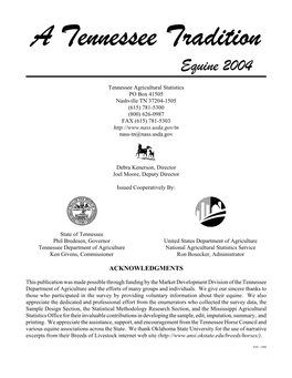 Tennessee Tradition, Equine 2004, a Cooperative Effort Between the Tennessee Department of Agriculture and Tennessee Agricultural Statistics Service