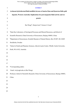 1 Revision 1 1 Archaean Hydrothermal