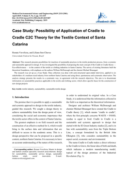 Possibility of Application of Cradle to Cradle C2C Theory for the Textile Context of Santa Catarina