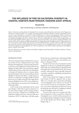 The Influence of Fire on Saltatoria Diversity in Coastal Habitats Near Pangani,Tanzania (East Africa)