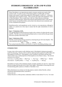 Hydrofluorosilicic Acid and Water Fluoridation