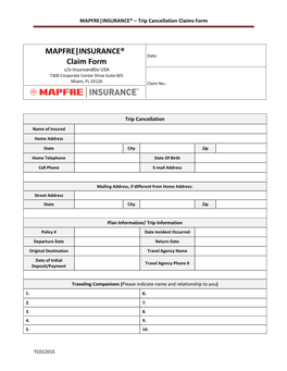 Trip Cancellation Claims Form