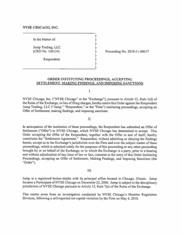 NYSE CHICAGO, INC. ) in the Matter Of: ) ) Jump Trading, LLC ) (CRD No