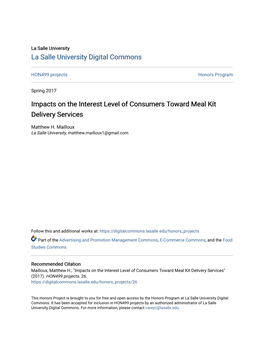 Impacts on the Interest Level of Consumers Toward Meal Kit Delivery Services