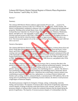 Lebanon Hill Historic District National Register of Historic Places Registration Form: Sections 7 and 8 (May 10, 2019)