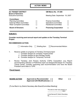 BOARD ACTION: Approved As Recommended [ ] Other [ ] Approved with Modification(S) [ ]