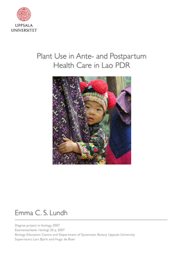 And Postpartum Health Care in Lao PDR