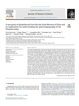 A New Genus of Pliopithecoid from the Late Early Miocene of China and Its Implications for Understanding the Paleozoogeography of the Pliopithecoidea