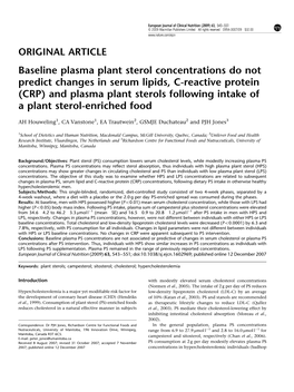 Baseline Plasma Plant Sterol Concentrations Do Not