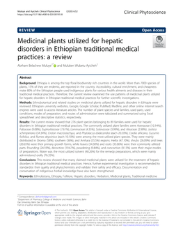 Medicinal Plants Utilized for Hepatic Disorders in Ethiopian Traditional Medical Practices: a Review Abrham Belachew Muluye1* and Muluken Wubetu Ayicheh2