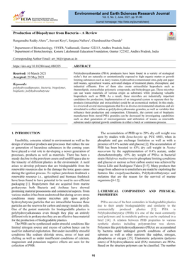 Production of Biopolymer from Bacteria - a Review