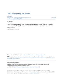 The Contemporary Tax Journal's Interview of Dr. Susan Martin