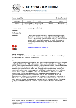 (GISD) 2021. Species Profile Senecio Squalidus. Available F