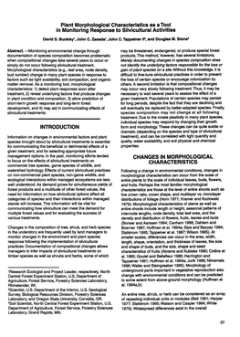 Plant Morphological Characteristics As a Tool in Monitoring Response to Silvicultural Activities INTRODUCTION CHANGES in MORPHOL