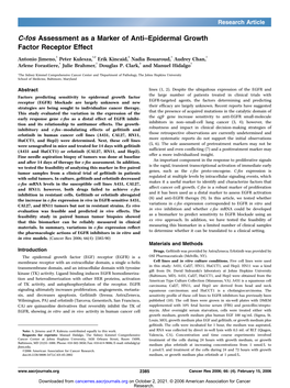 C-Fos Assessment As a Marker of Anti–Epidermal Growth Factor Receptor Effect