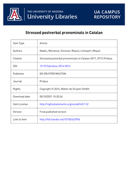 Stressed Postverbal Pronominals in Catalan