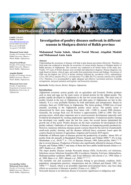 Investigation of Poultry Diseases Outbreak in Different Seasons In